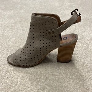 Grey suede perforated block heel